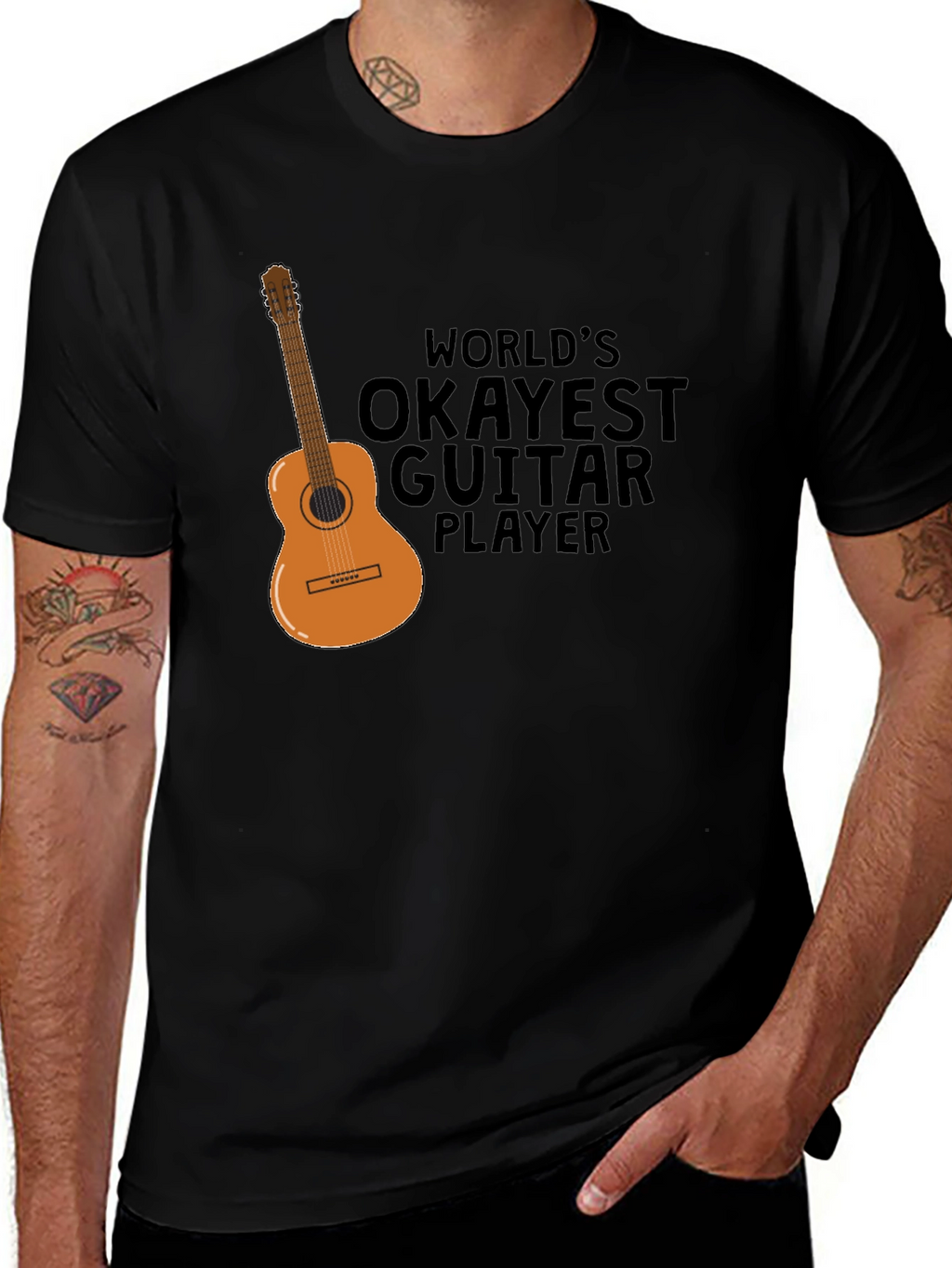 Worlds Okayest Guitar Player Black Graphic T-Shirt