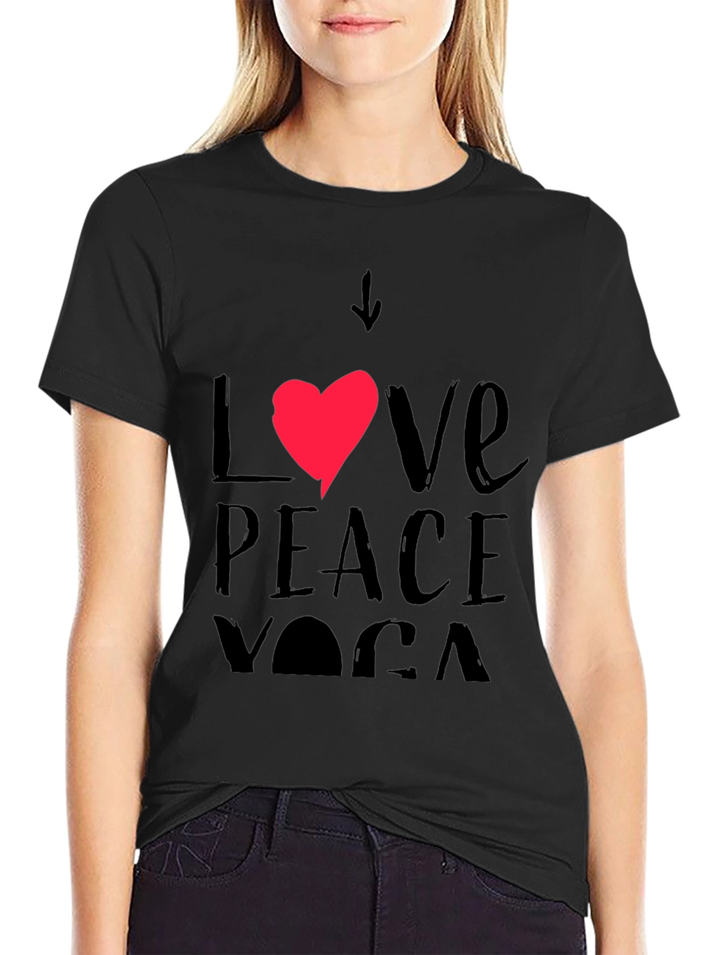 Love Peace Yoga Black Graphic Tee