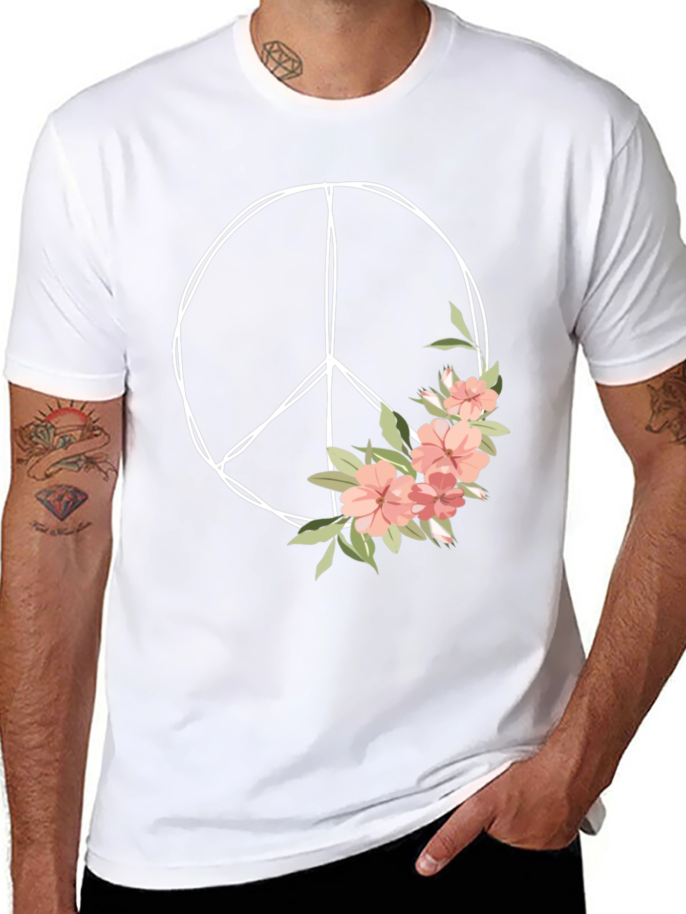 Floral Peace Sign Graphic Tee - Unisex
