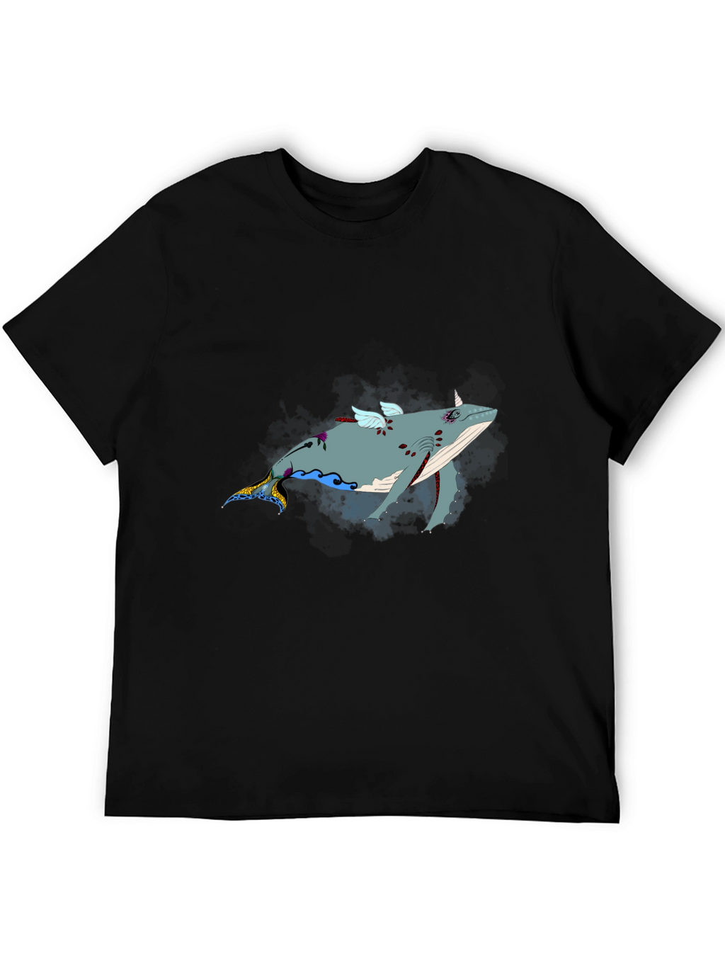 Whimsical Flying Whale Graphic Tee - Black
