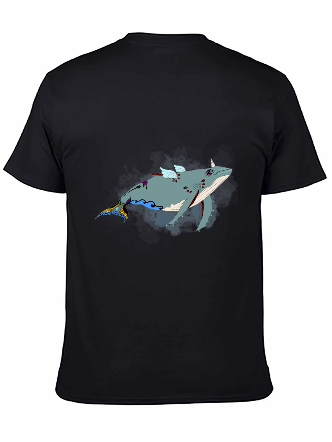 Whimsical Flying Whale Graphic Tee - Black