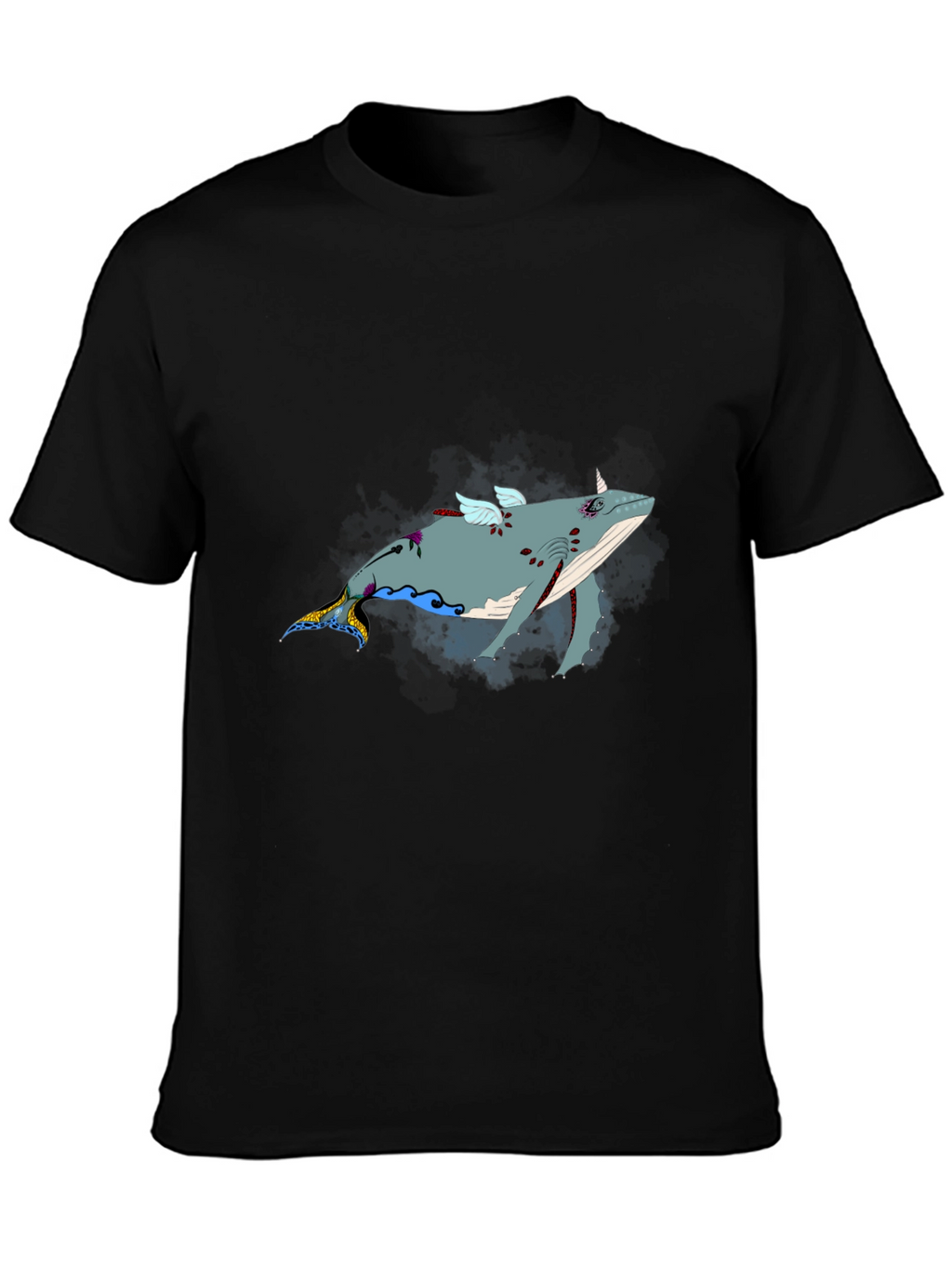 Whimsical Flying Whale Graphic Tee - Black