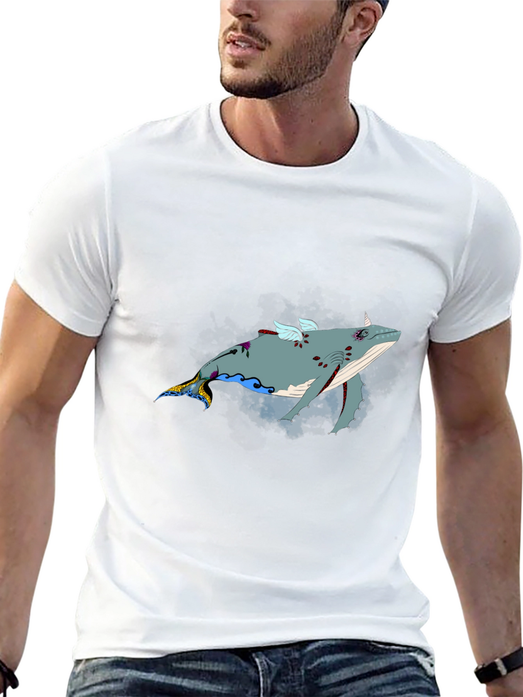 Whimsical Flying Whale Graphic Tee - Black