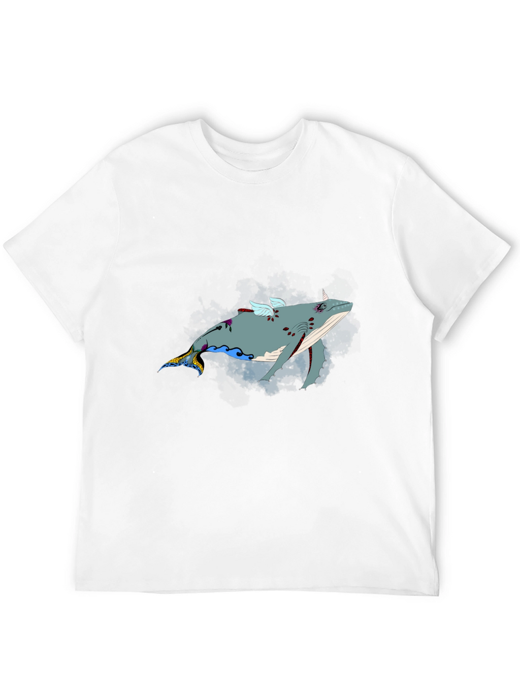 Whimsical Flying Whale Graphic Tee - Black