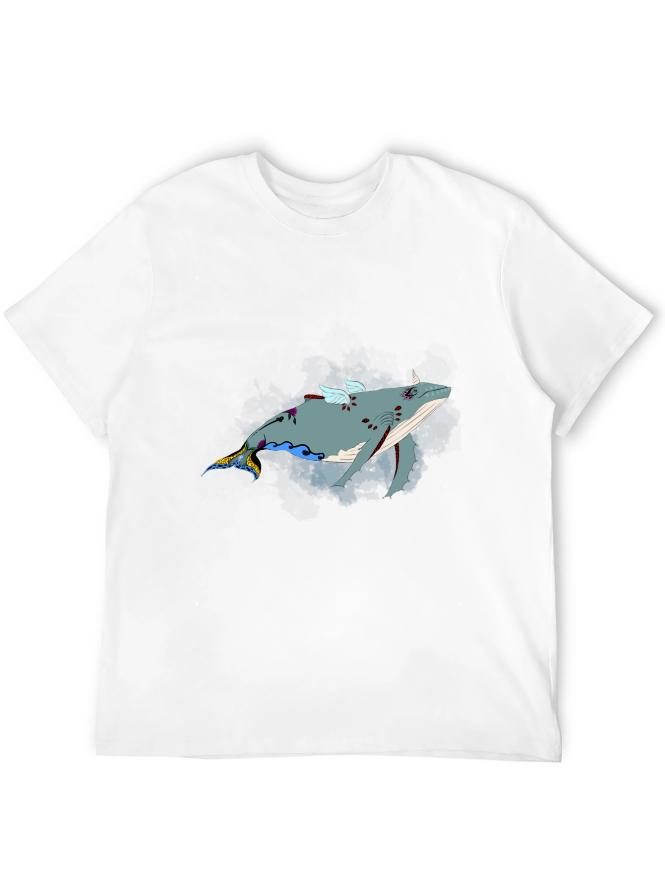 Whimsical Flying Whale Graphic Tee - Black