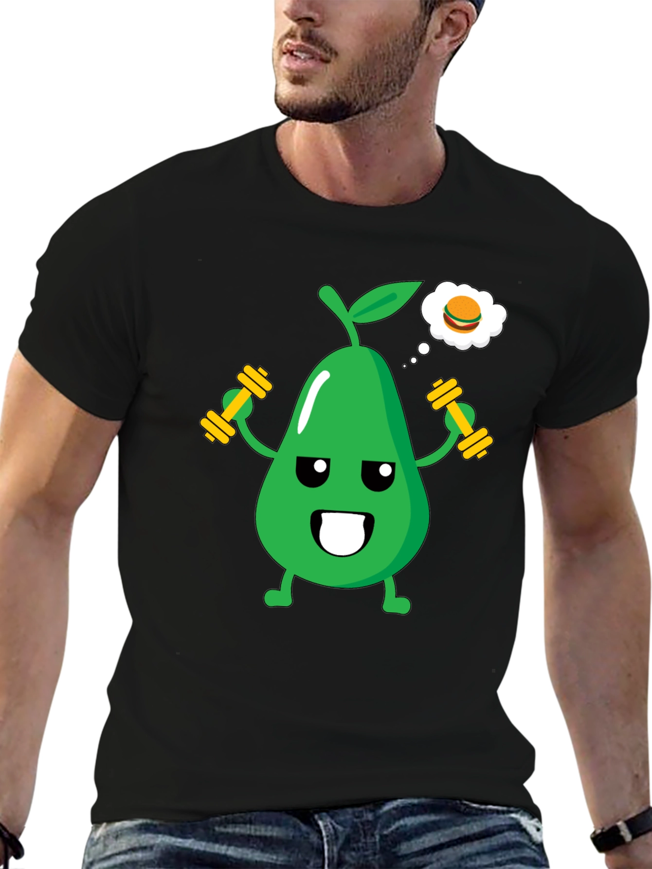 Funny Avocado Gym Workout T-Shirt - Black