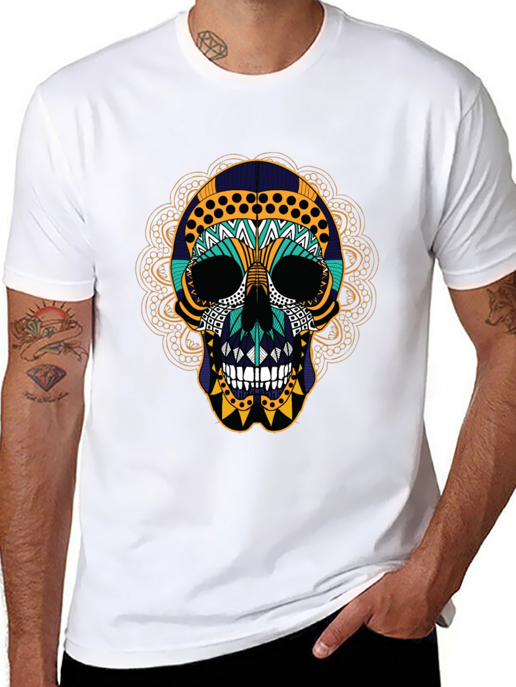 Day of the Dead Skull Graphic Tee - Black