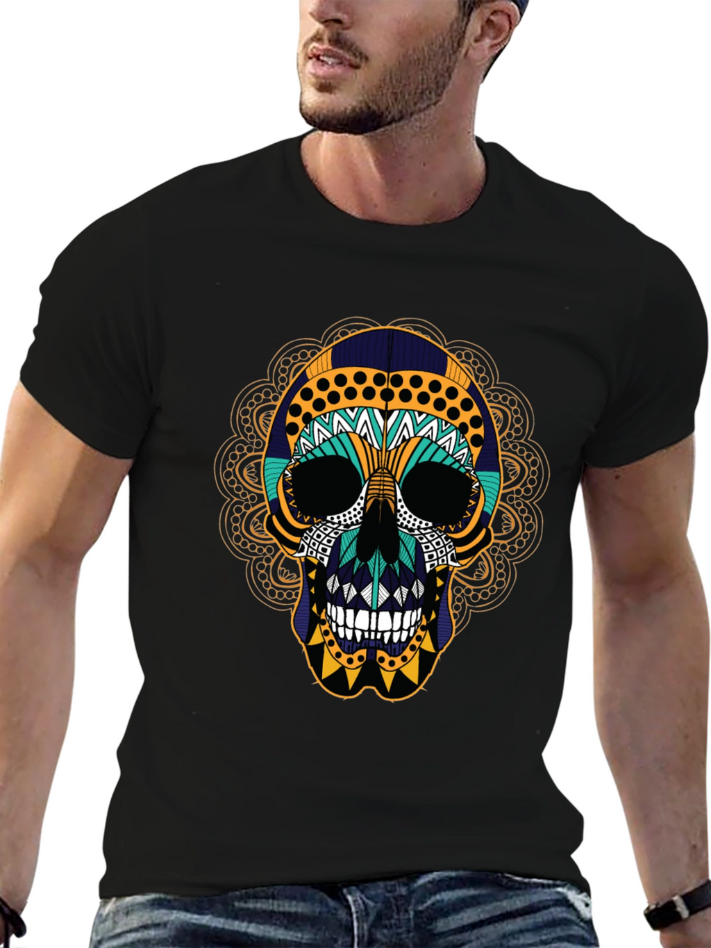 Day of the Dead Skull Graphic Tee - Black