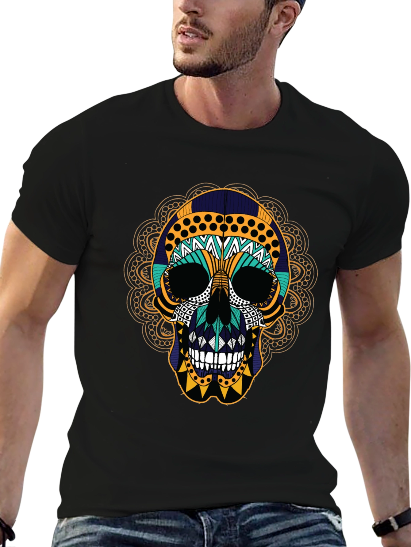 Day of the Dead Skull Graphic Tee - Black