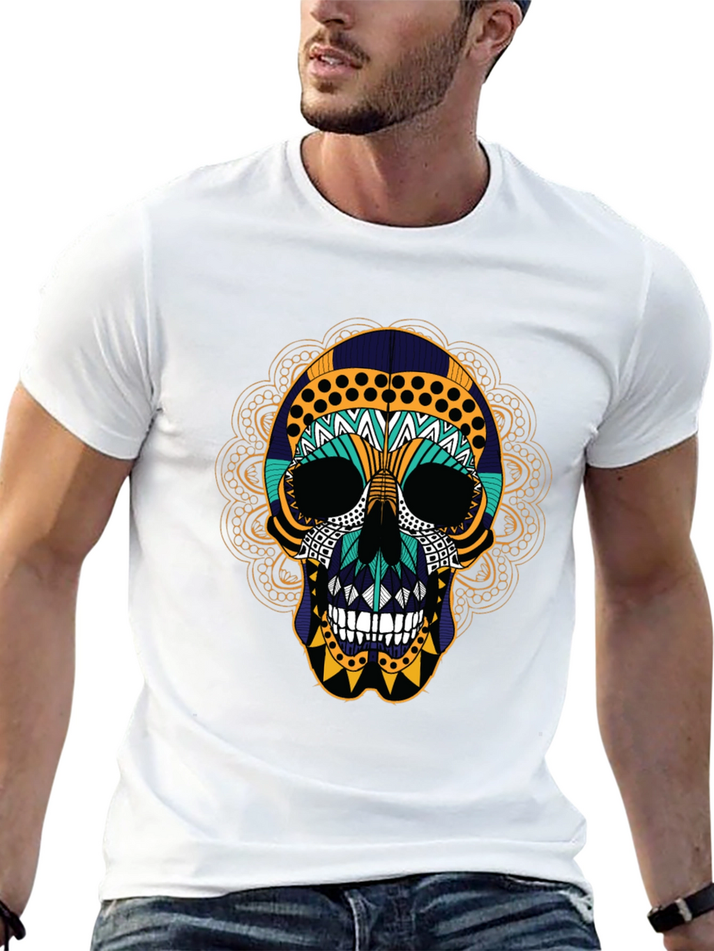 Day of the Dead Skull Graphic Tee - Black