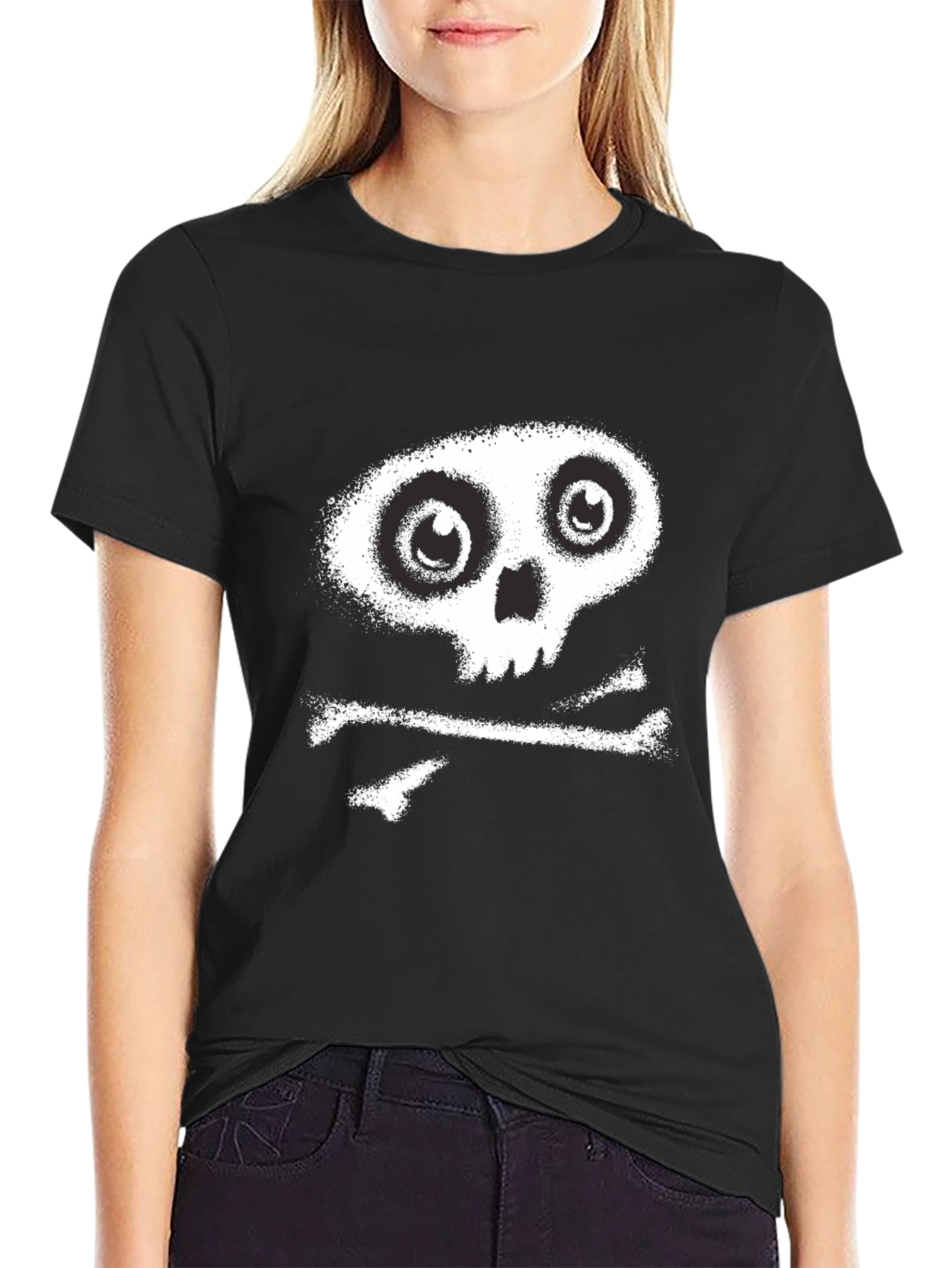 Skull & Crossbones Graphic Tee - Black Cotton Casual Shirt