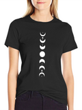 Lunar Phase Graphic Tee - Black Cotton Shirt