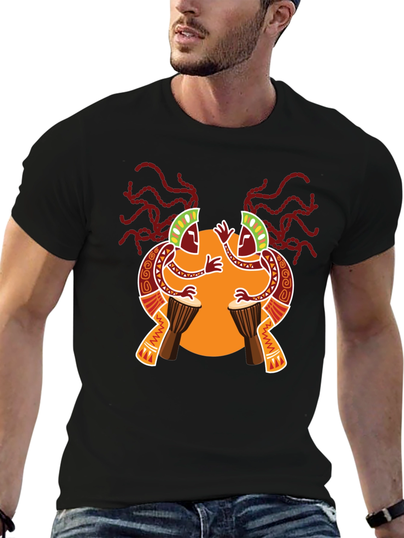 Ethnic Drum Circle Black Graphic Tee
