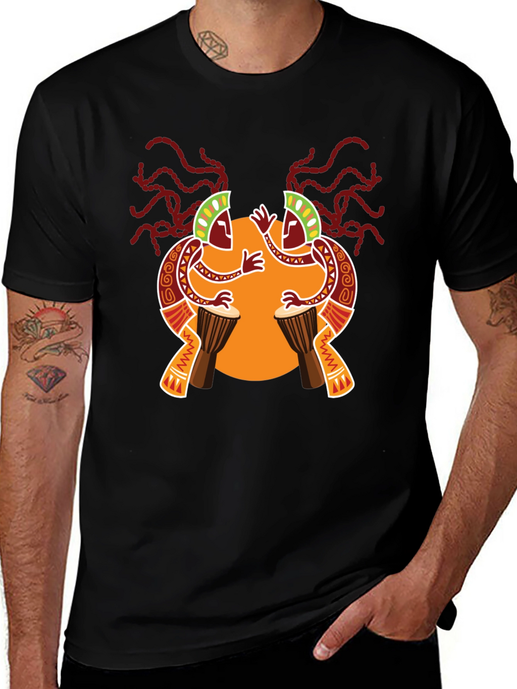 Ethnic Drum Circle Black Graphic Tee
