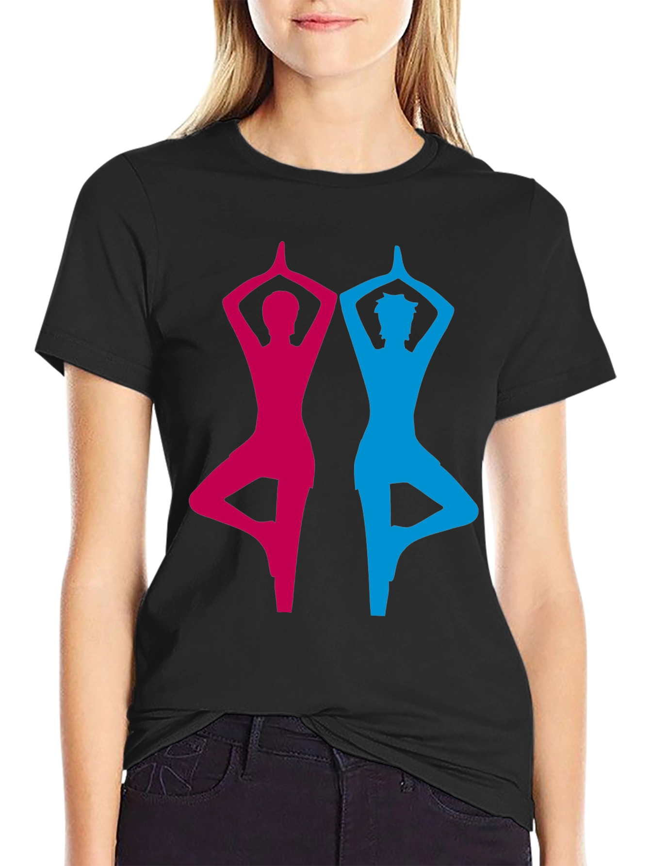 Yoga Pose Graphic Tee - Unisex Black Cotton T-Shirt
