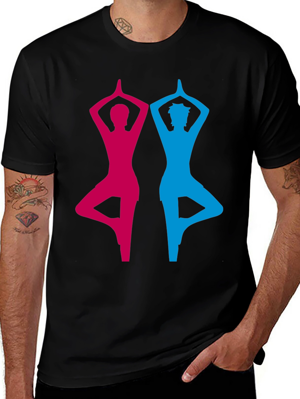 Yoga Pose Graphic Tee - Unisex Black Cotton T-Shirt