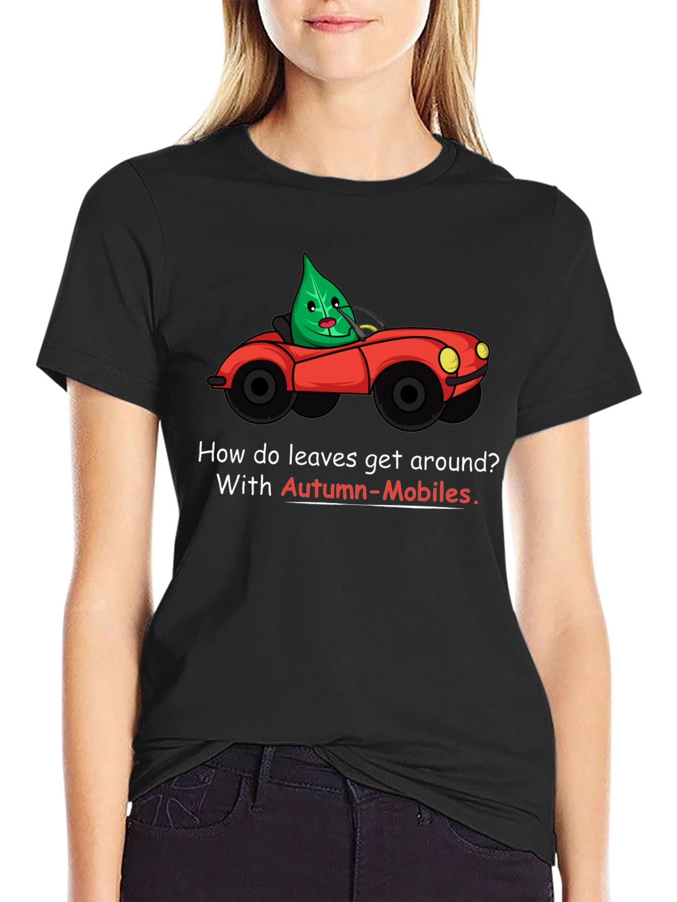 Autumn-Mobiles T-Shirt: Leaf Car Cartoon Tee