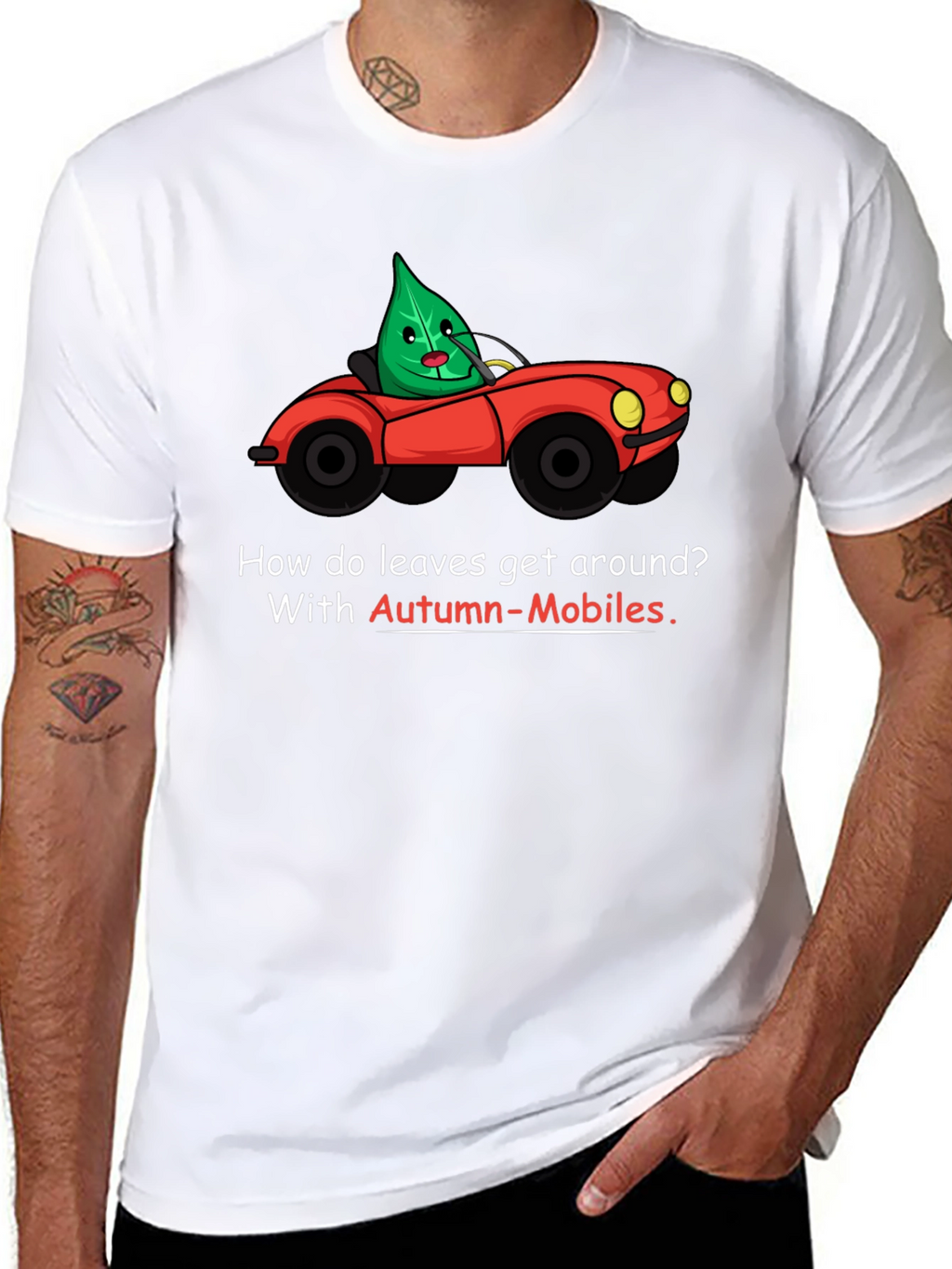 Autumn-Mobiles T-Shirt: Leaf Car Cartoon Tee