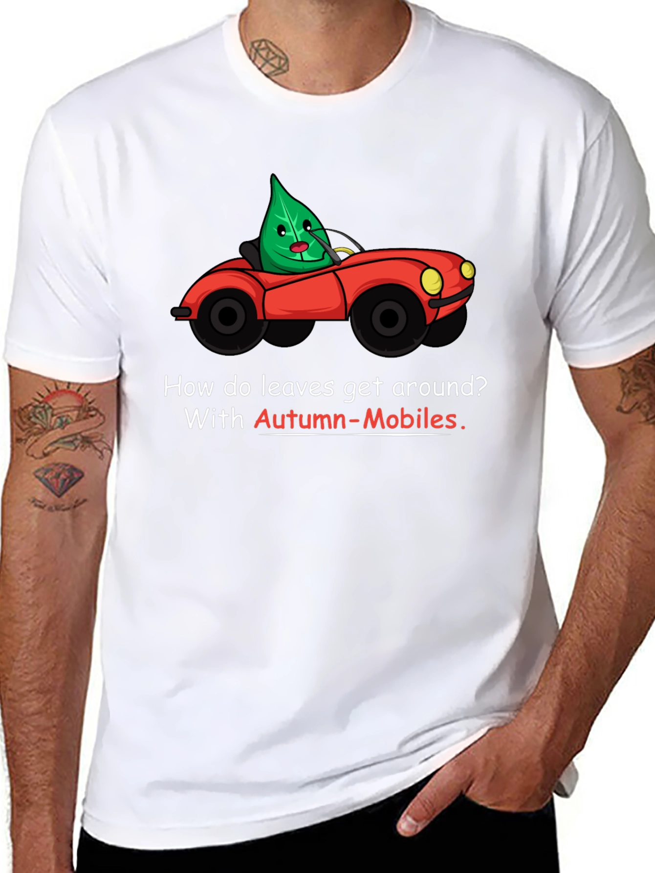 Autumn-Mobiles T-Shirt: Leaf Car Cartoon Tee