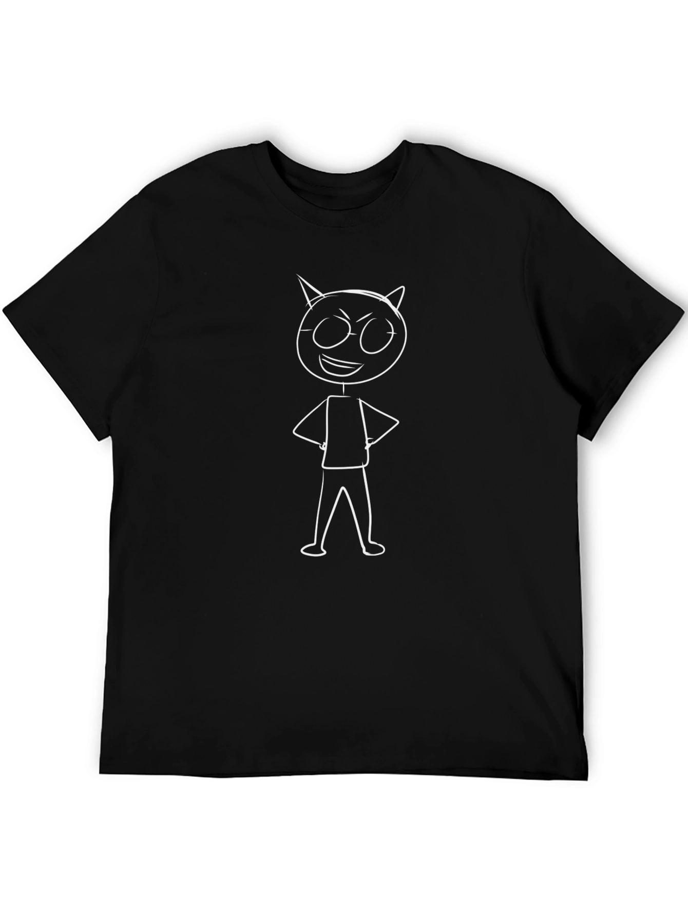 Cartoon Devil Graphic Tee - Black Cotton T-Shirt