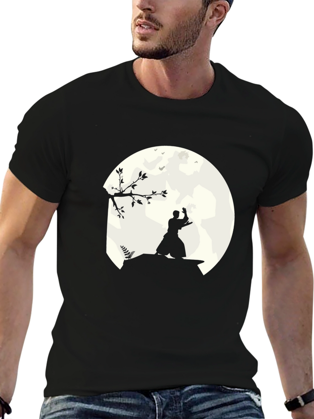 Samurai Moon Black T-Shirt