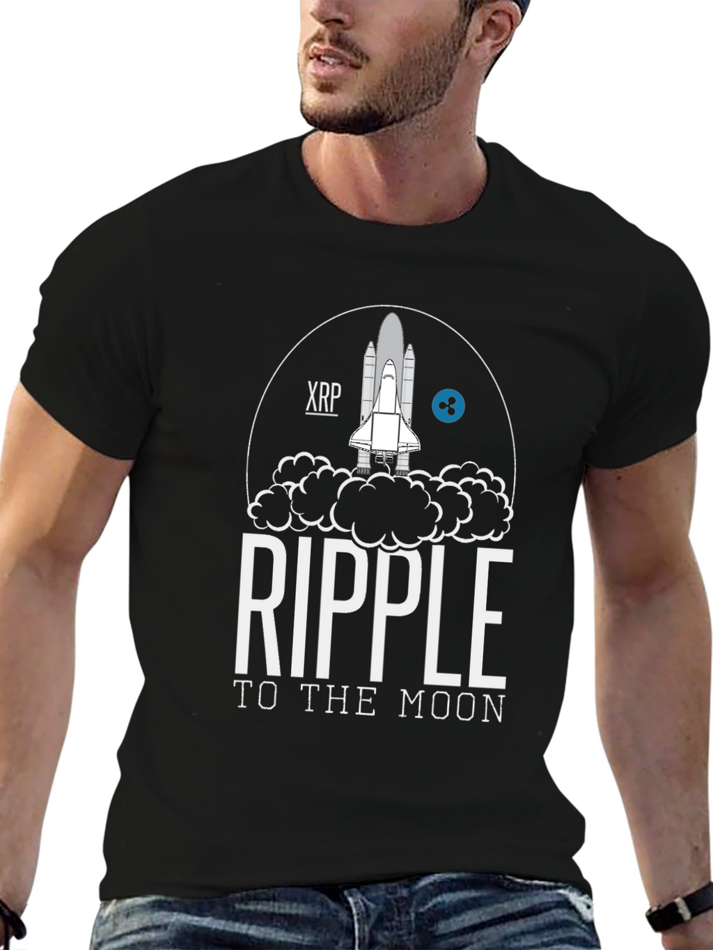 Ripple to the Moon Black T-Shirt XRP Crypto