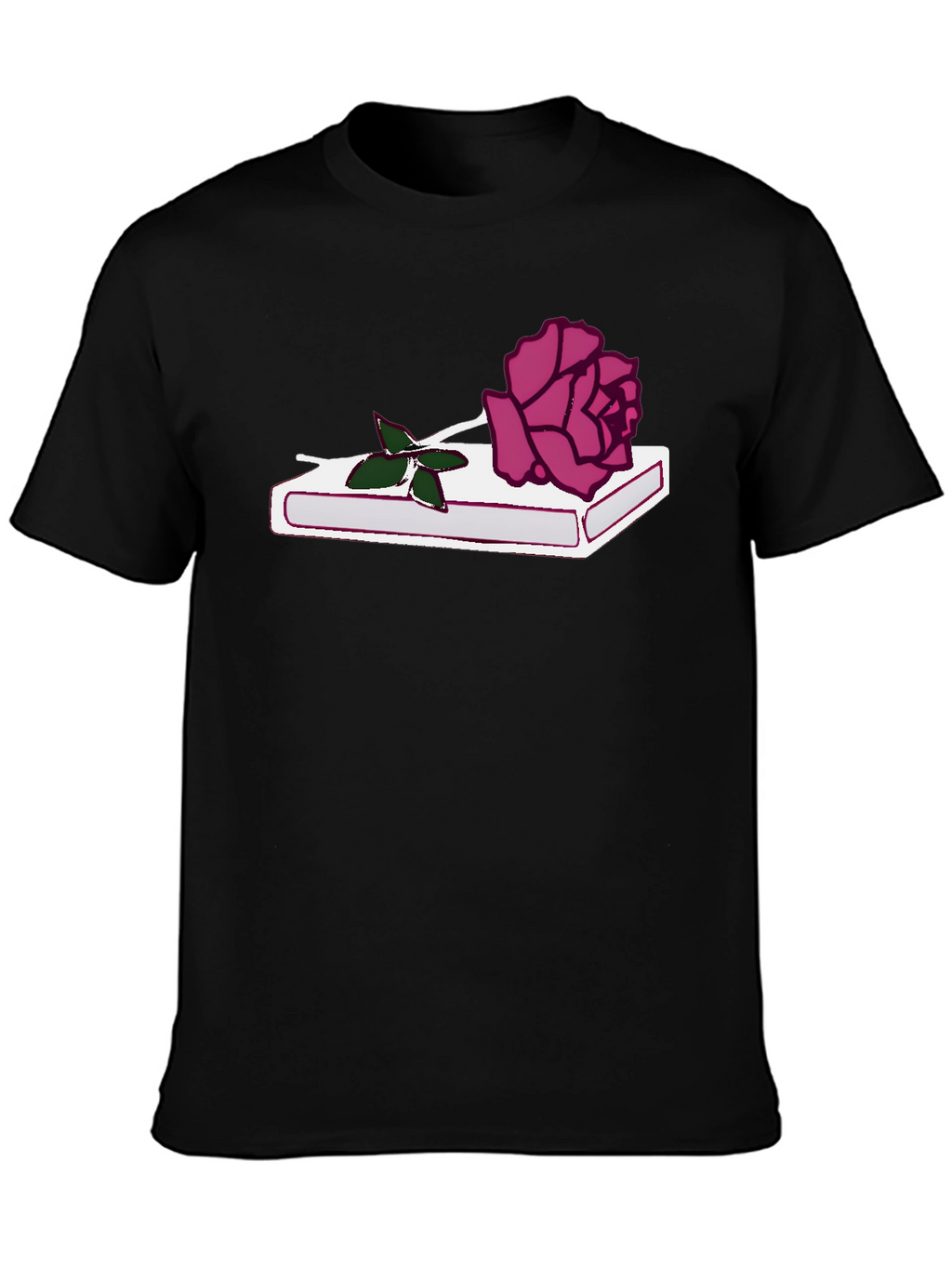 Rose on Book Graphic Tee - Stylish Black T-Shirt