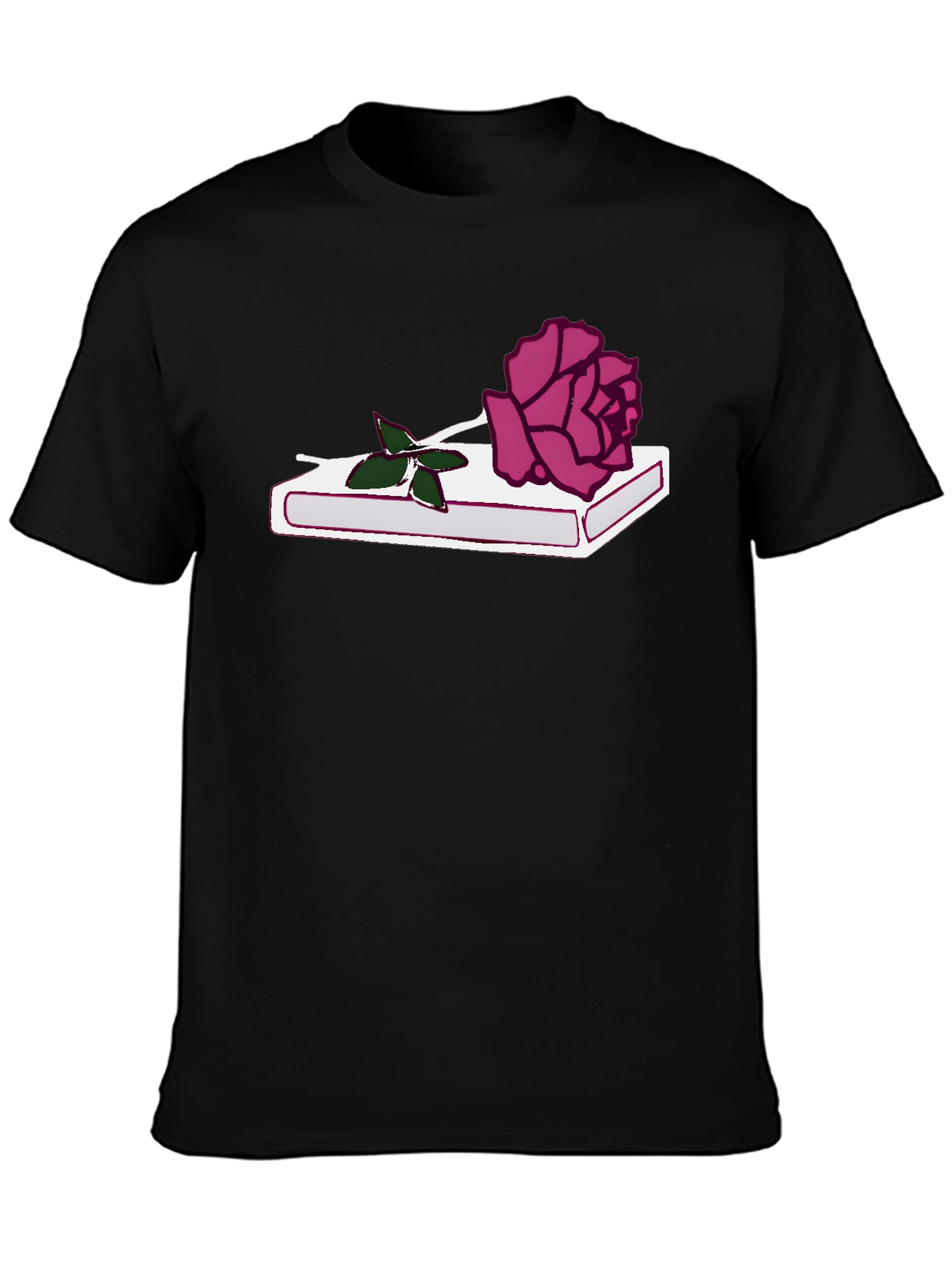 Rose on Book Graphic Tee - Stylish Black T-Shirt