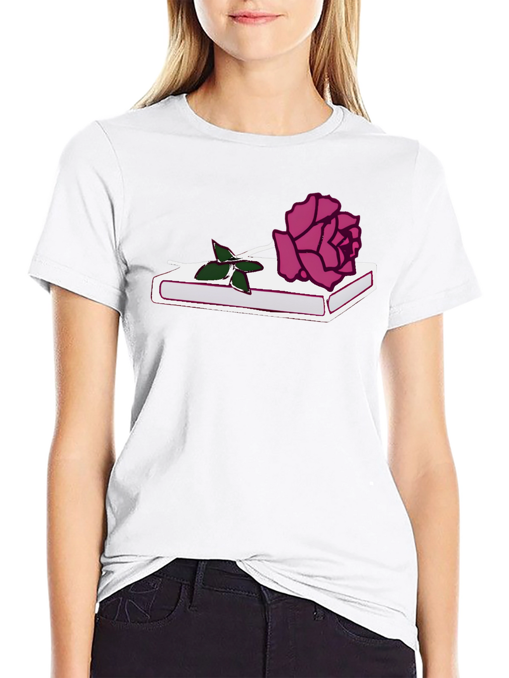 Rose on Book Graphic Tee - Stylish Black T-Shirt