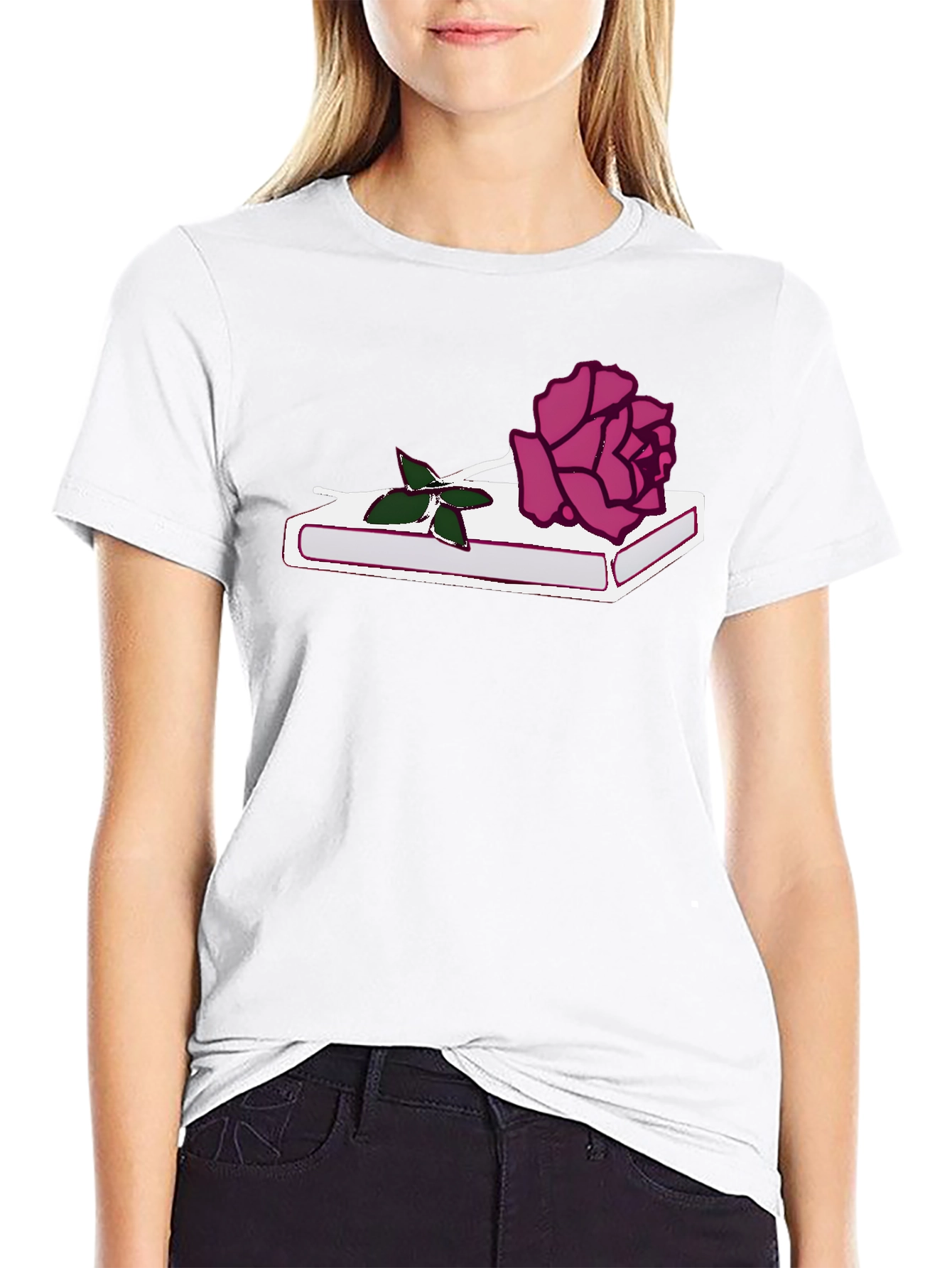 Rose on Book Graphic Tee - Stylish Black T-Shirt