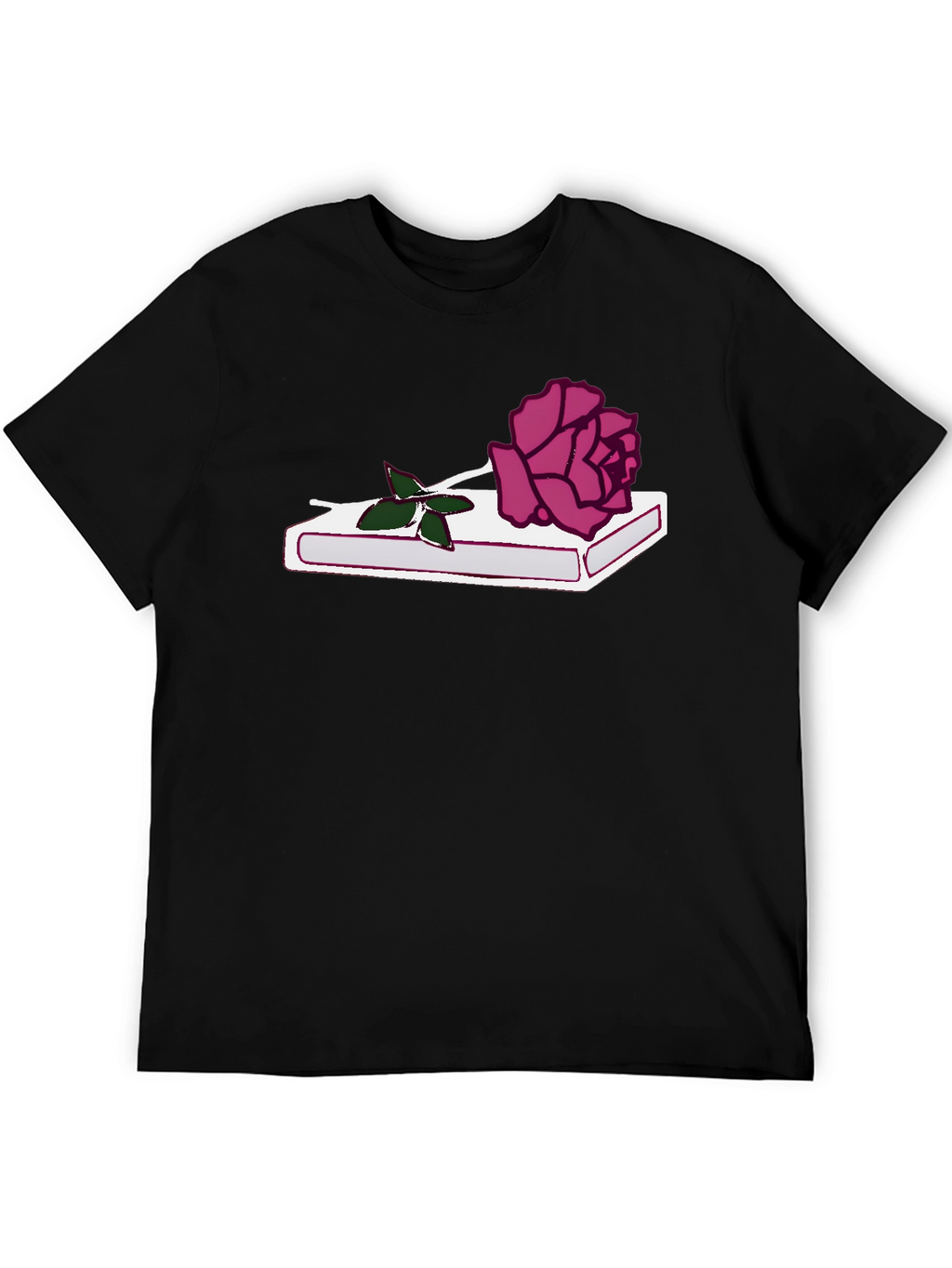 Rose on Book Graphic Tee - Stylish Black T-Shirt