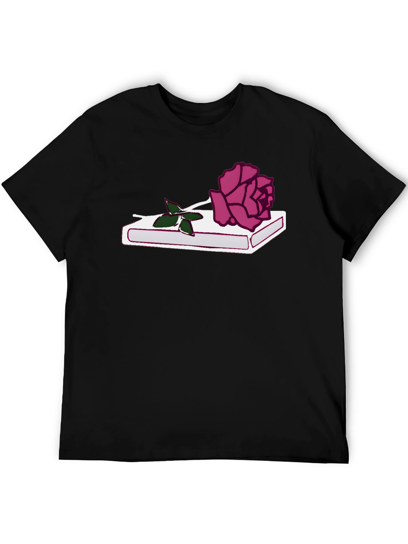 Rose on Book Graphic Tee - Stylish Black T-Shirt