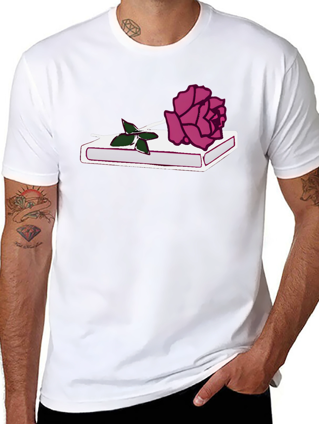 Rose on Book Graphic Tee - Stylish Black T-Shirt