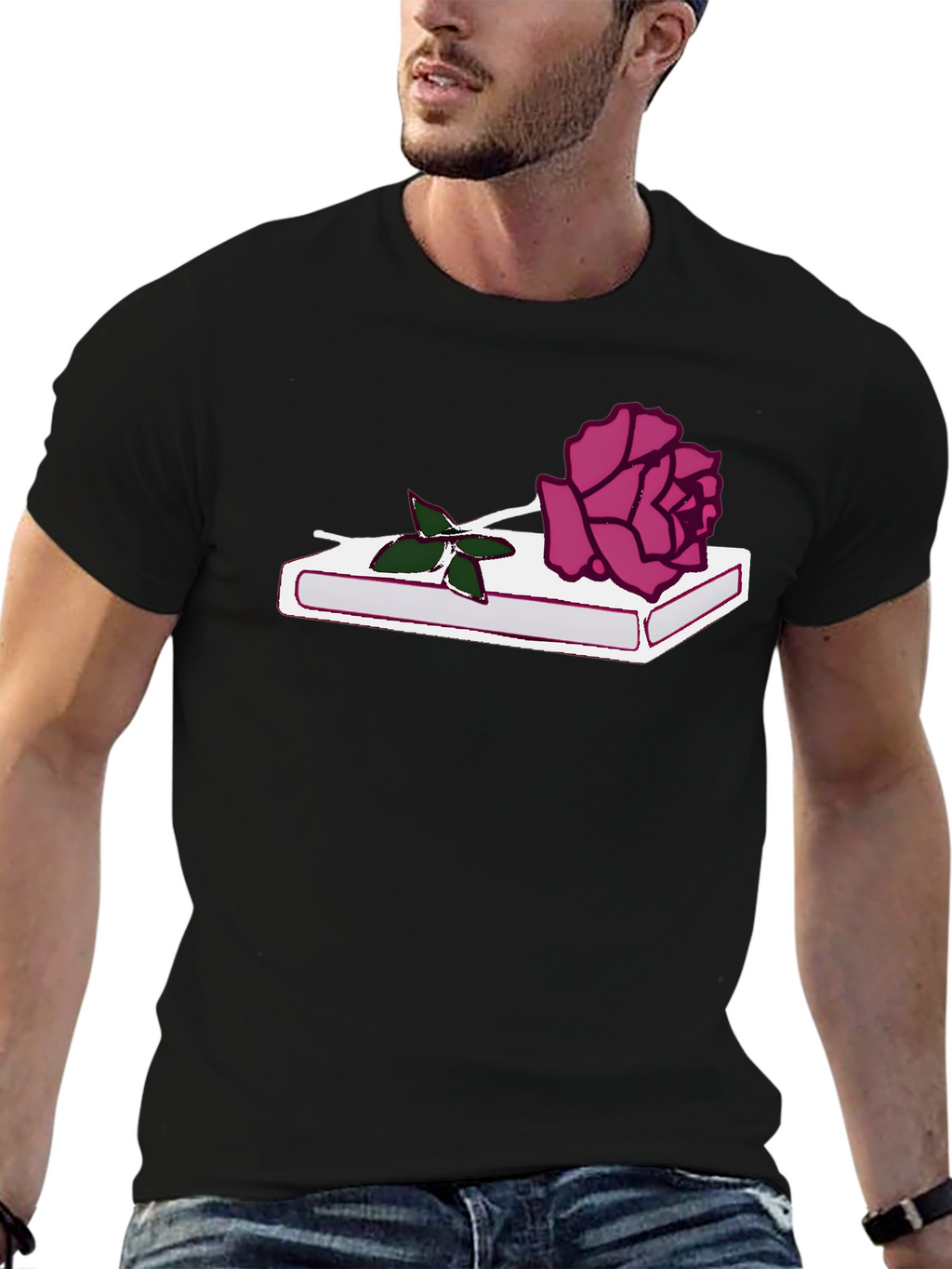 Rose on Book Graphic Tee - Stylish Black T-Shirt