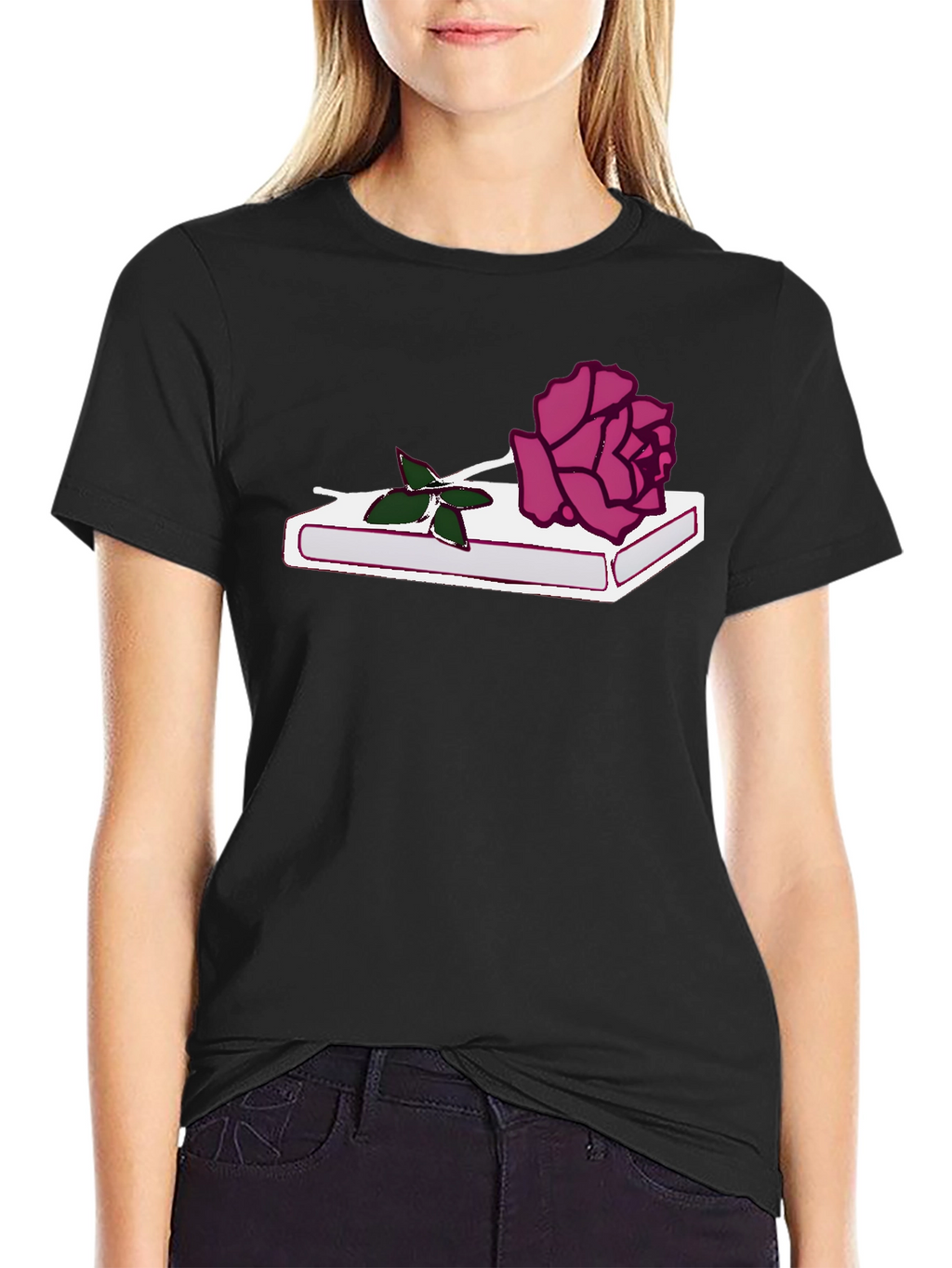 Rose on Book Graphic Tee - Stylish Black T-Shirt