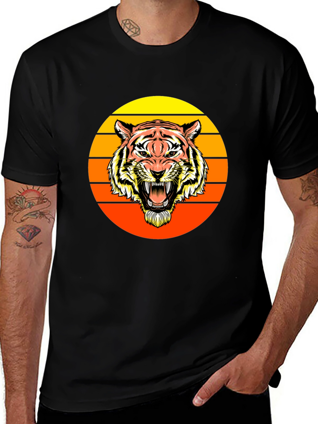 Retro Tiger Graphic Tee - Black Crew Neck