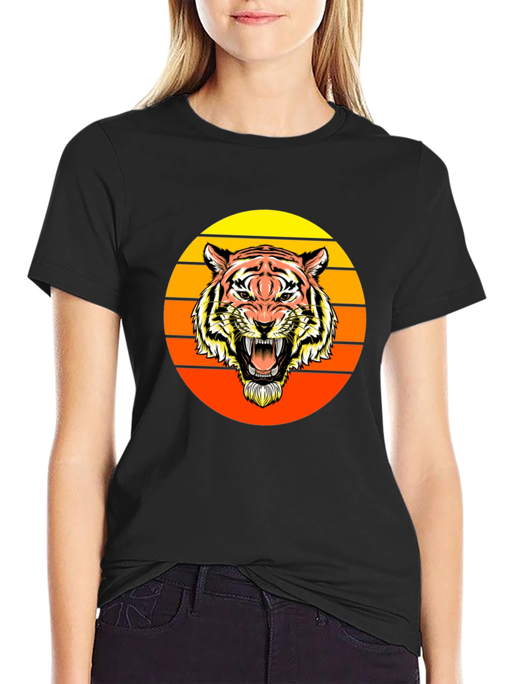 Retro Tiger Graphic Tee - Black Crew Neck
