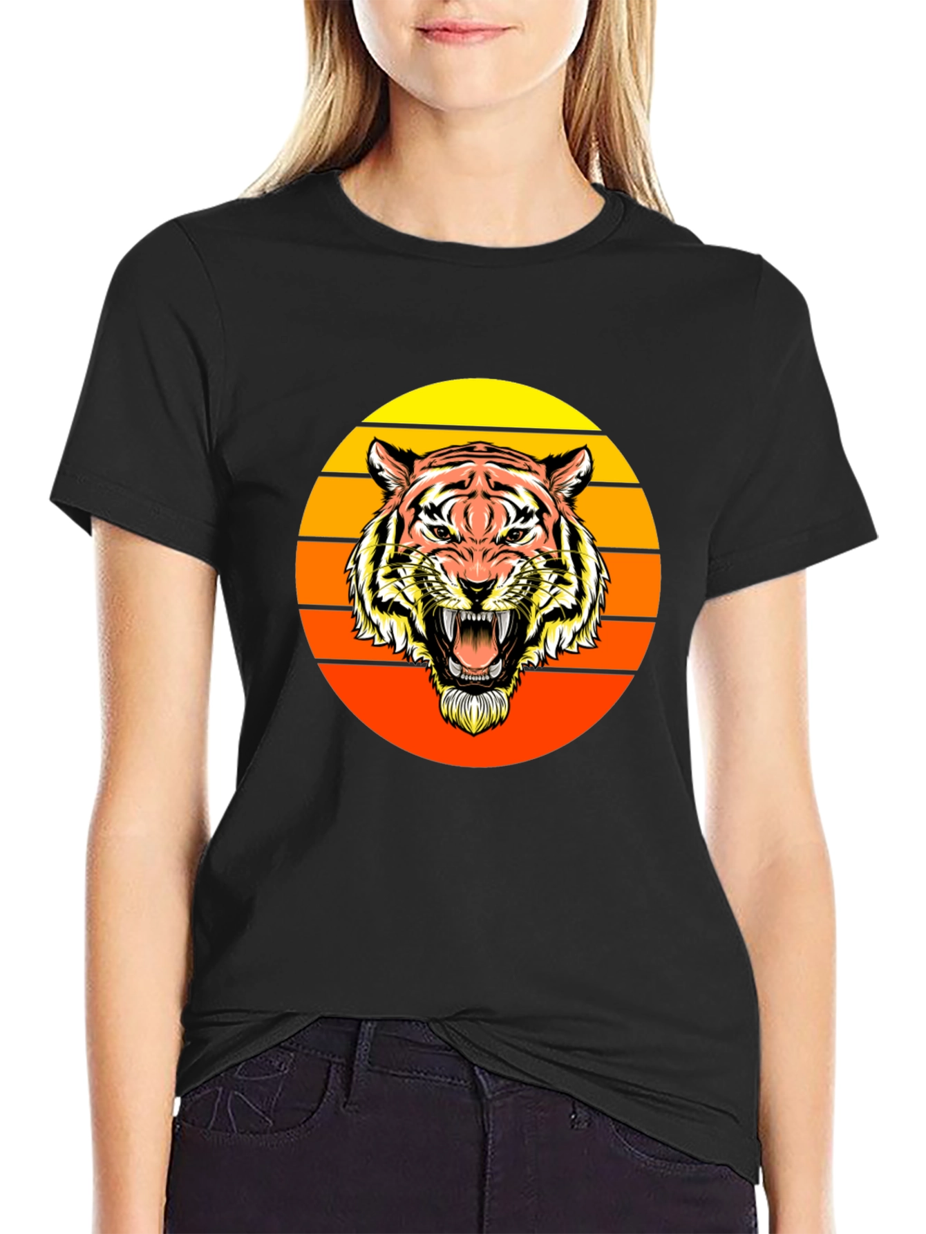 Retro Tiger Graphic Tee - Black Crew Neck