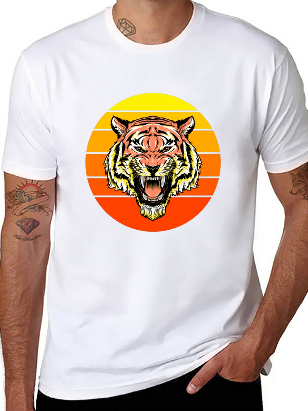 Retro Tiger Graphic Tee - Black Crew Neck