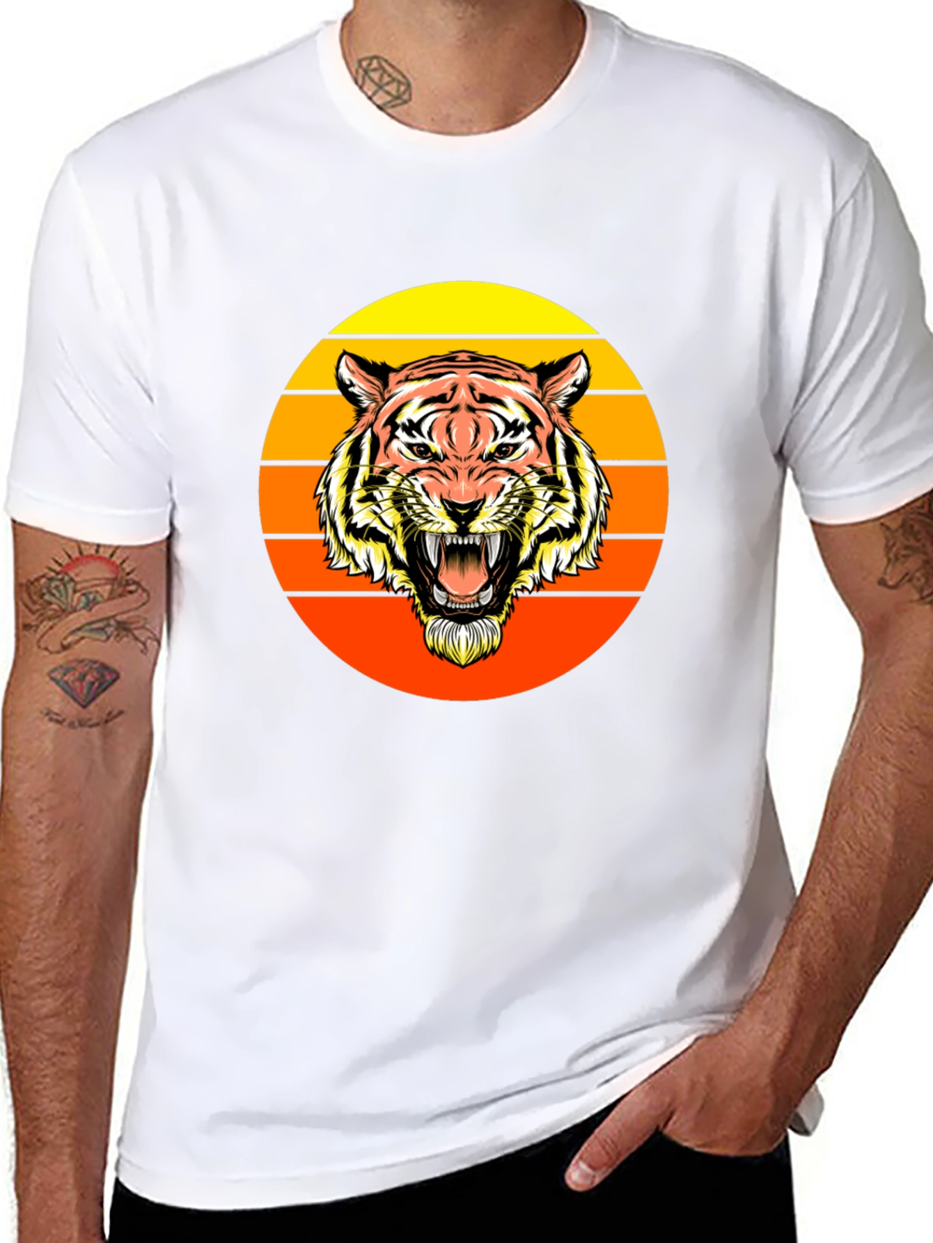 Retro Tiger Graphic Tee - Black Crew Neck