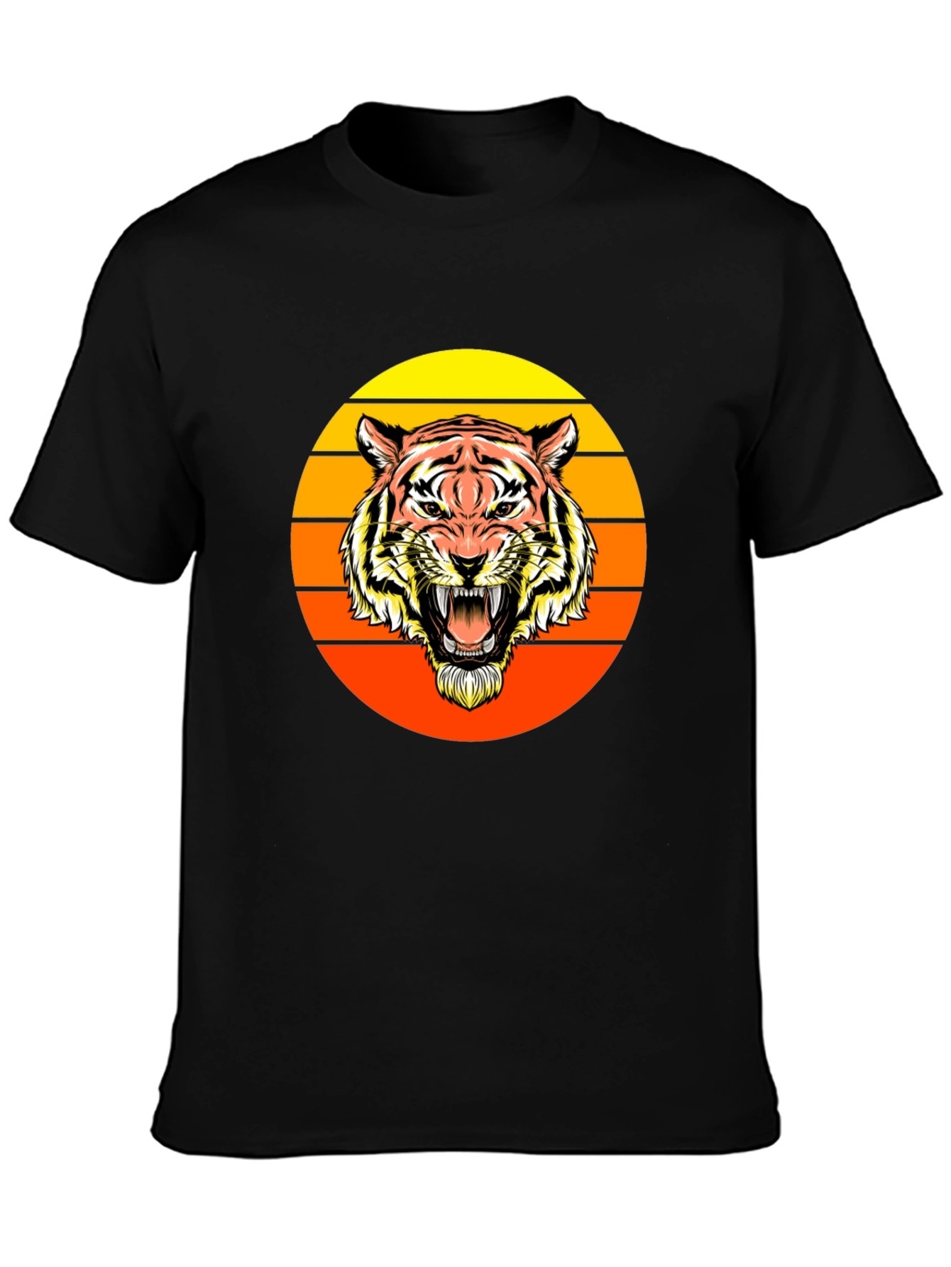 Retro Tiger Graphic Tee - Black Crew Neck