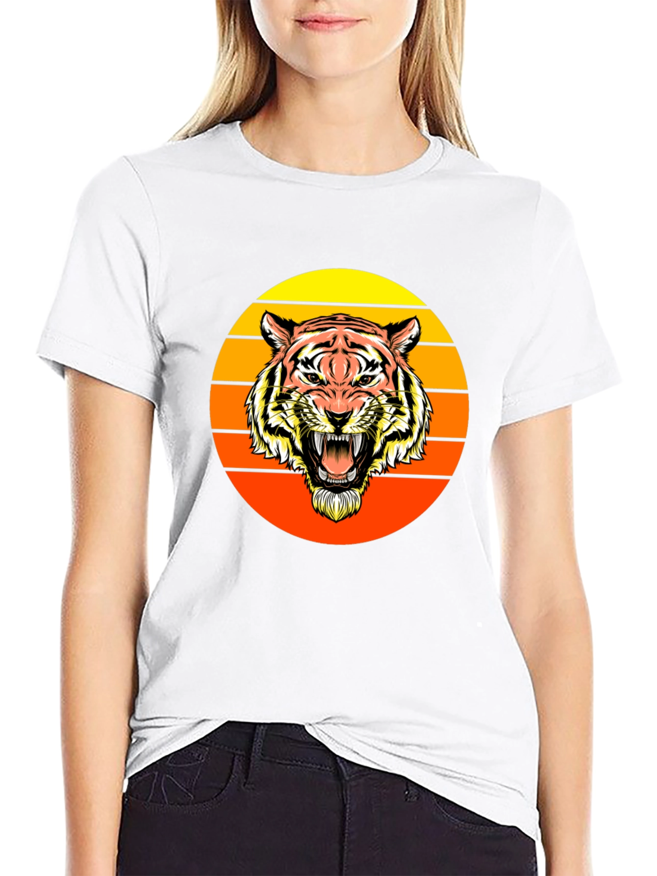 Retro Tiger Graphic Tee - Black Crew Neck