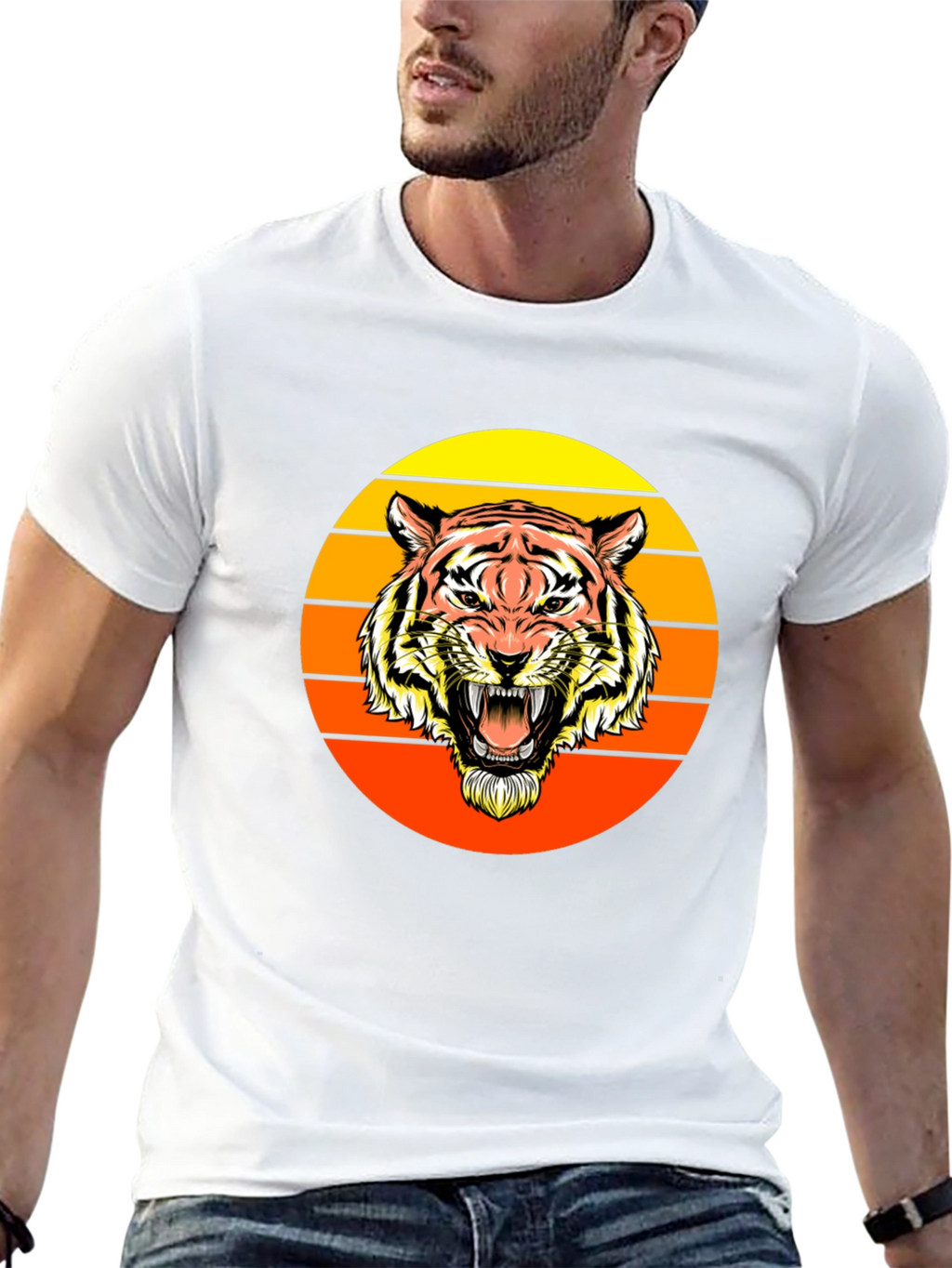 Retro Tiger Graphic Tee - Black Crew Neck