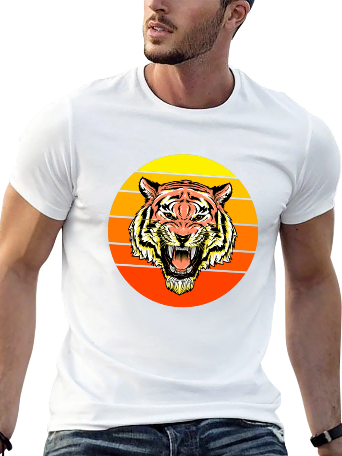 Retro Tiger Graphic Tee - Black Crew Neck