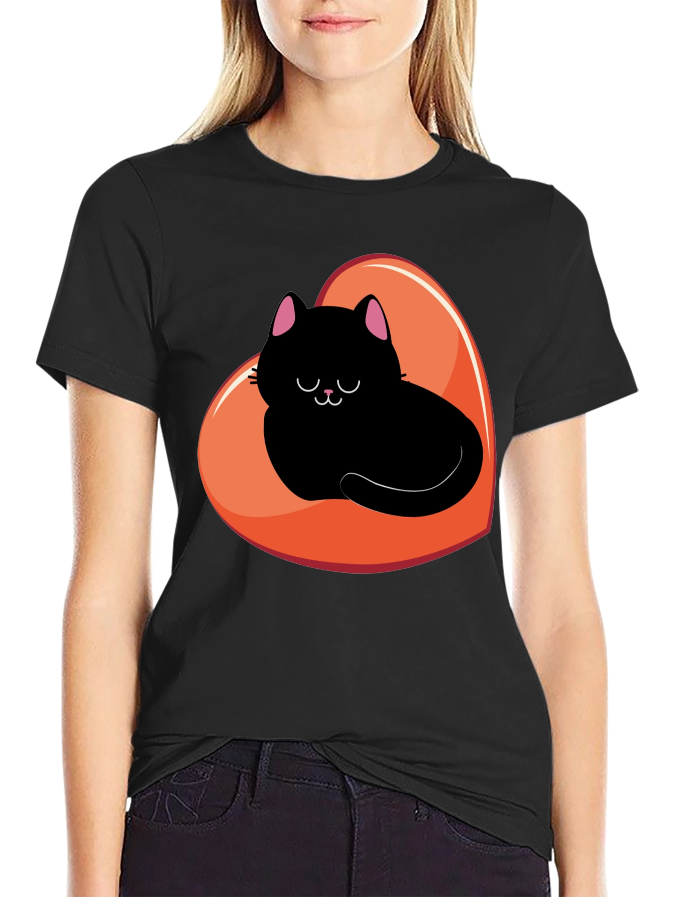 Black Cat Heart Graphic Tee