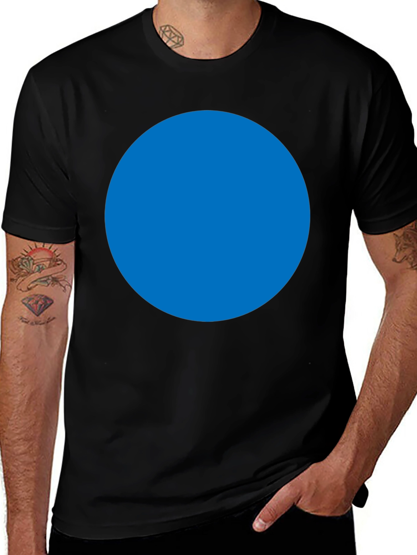 Mens Black T-Shirt with Blue Circle Design