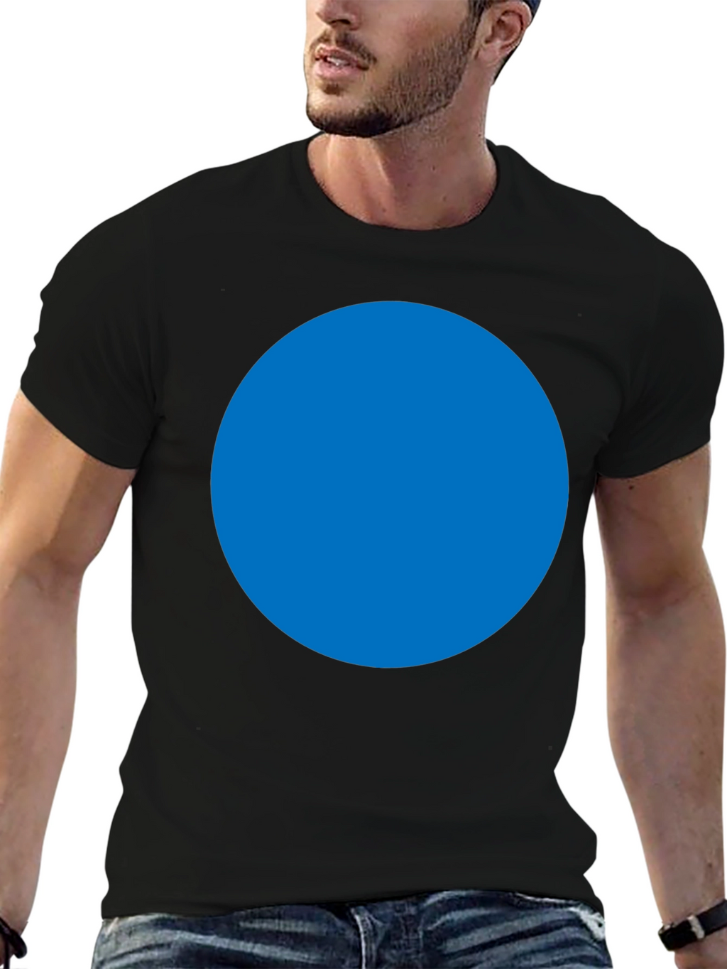 Mens Black T-Shirt with Blue Circle Design