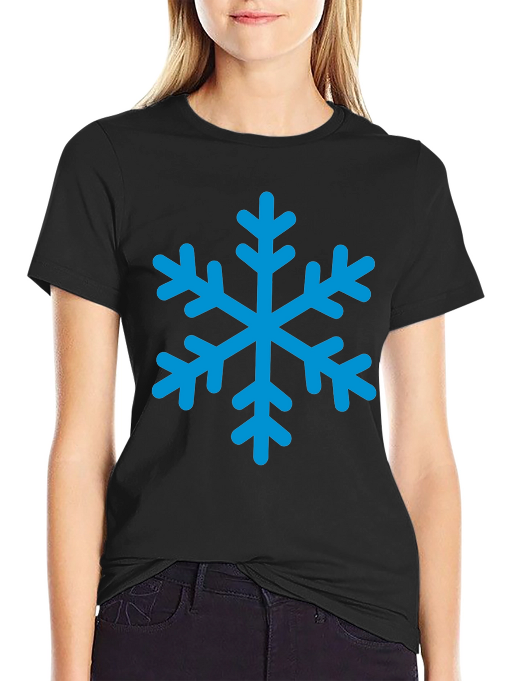 Black T-Shirt with Blue Snowflake Graphic