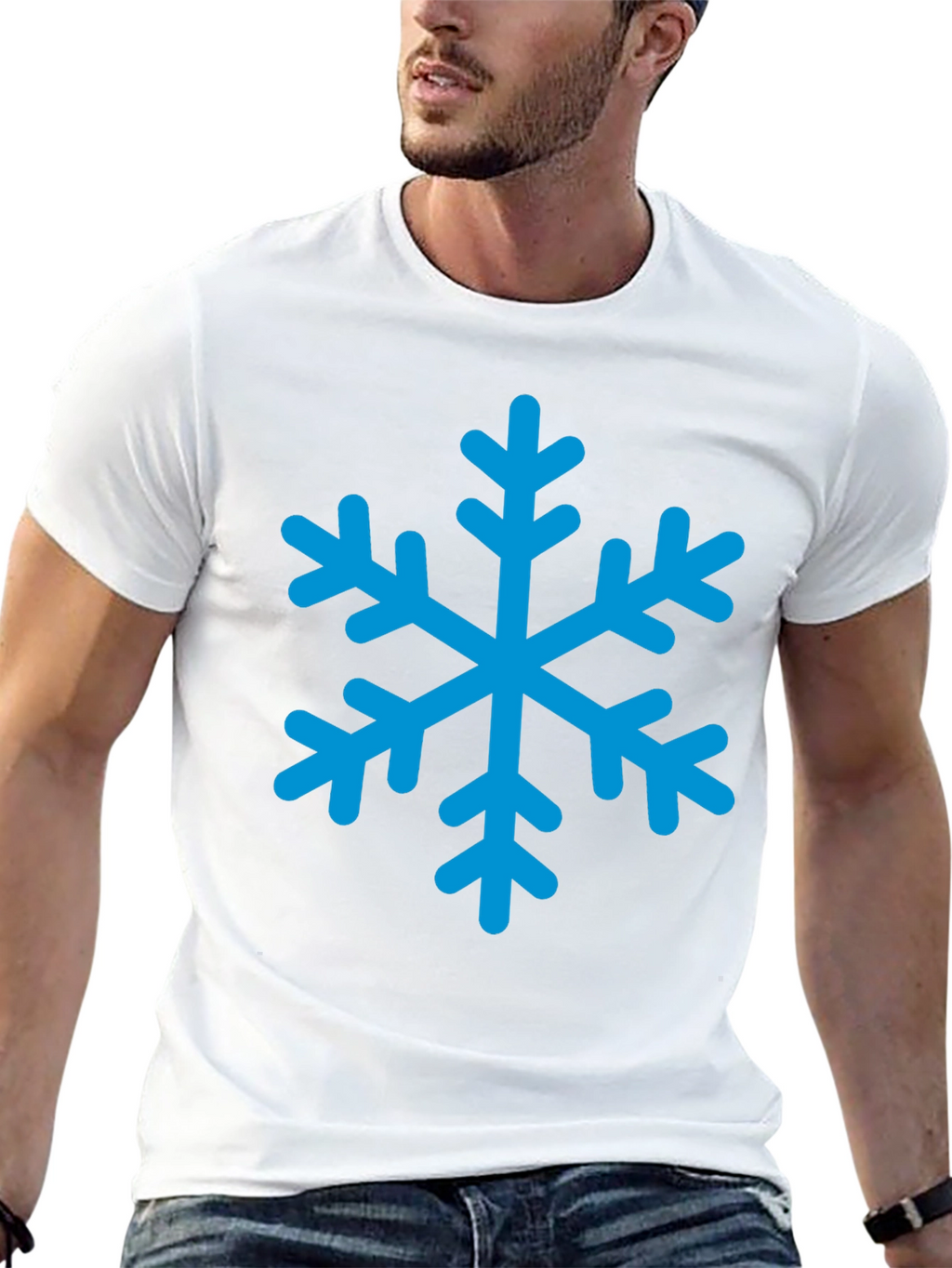 Black T-Shirt with Blue Snowflake Graphic