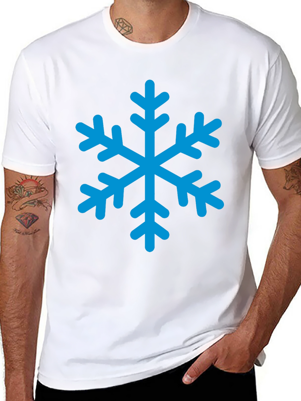 Black T-Shirt with Blue Snowflake Graphic